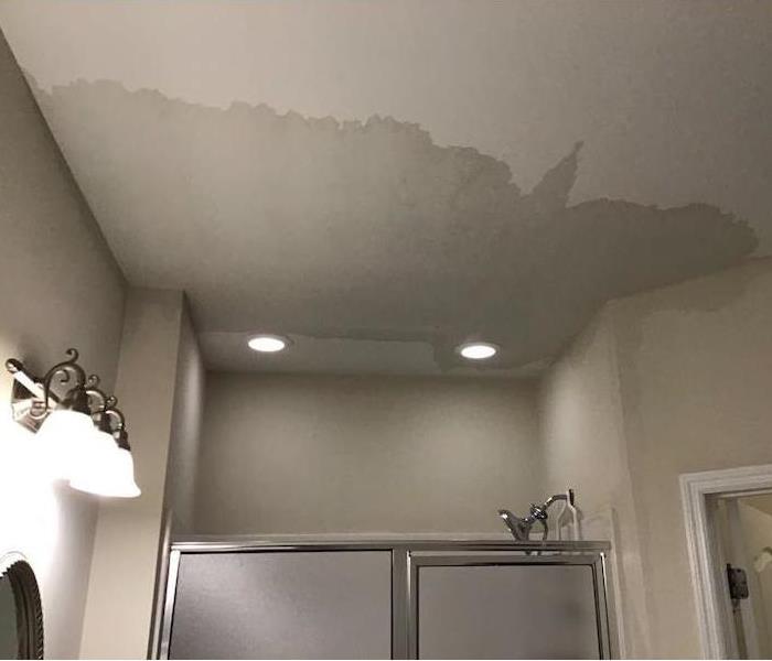 Bathroom ceiling with a water stain 